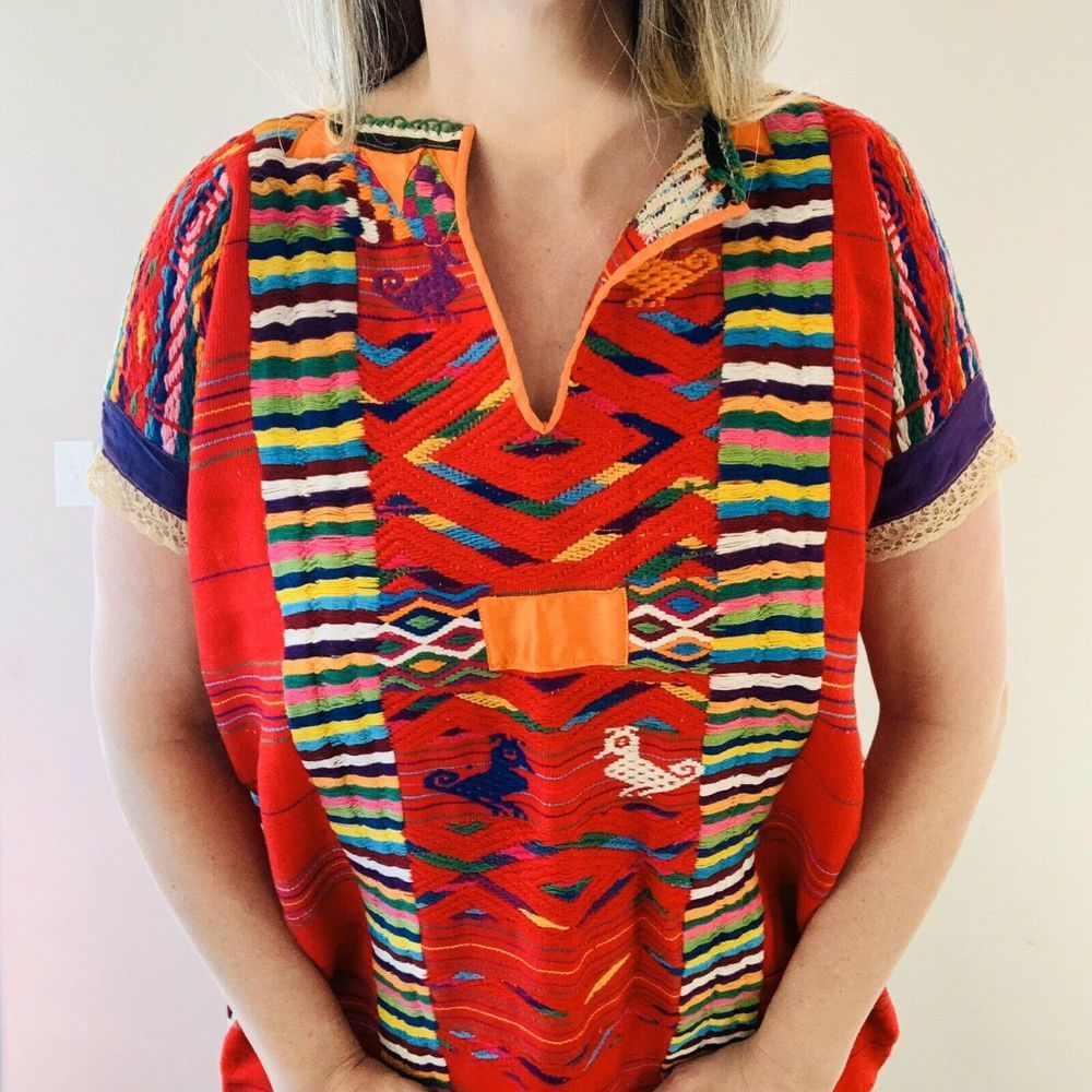 Vintage Huipil Tunic Dress Hand Woven - Picture 2 of 8